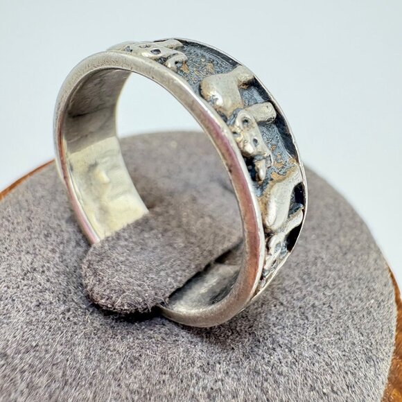 VTG Solid Sterling Silver 925 Elephant Design Cigar Band Ring Size 8 - Picture 4 of 10